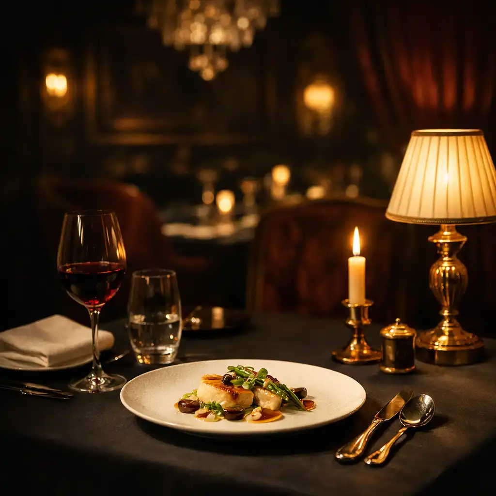 Kameralny stół dla dwojga w ciepłym świetle restauracji