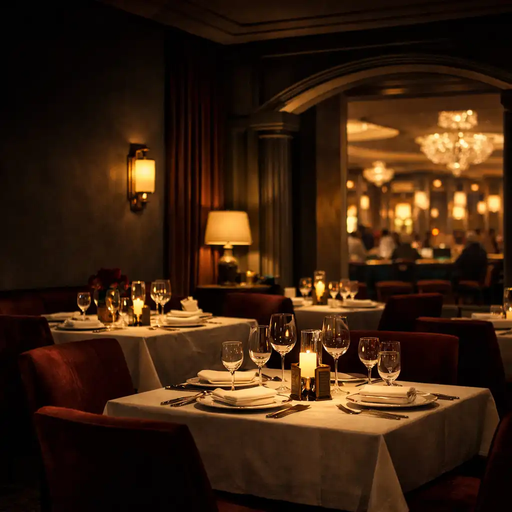 Wieczorne wnętrze restauracji Kulinarnyzakatek przy stacjonarnym kasynie